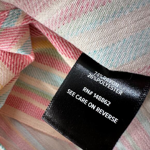 Torrid Striped Button Front Blouse Women's 4/4X Pink Blue Yellow Pocket Collar - Picture 8 of 9